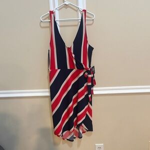 Express Striped Midi Dress - Red, navy, and White and pink